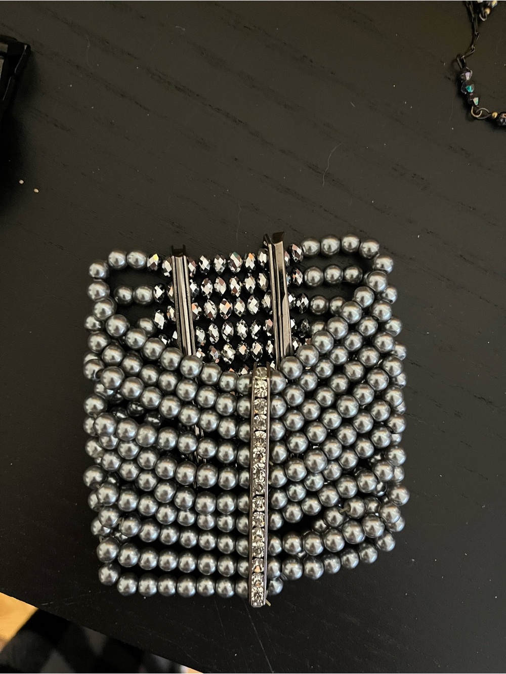 NWOT Multi-Row Grey Pearl Bracelet with Rhinestone Bar
